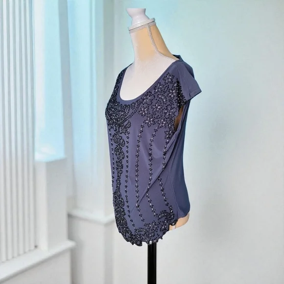 Dressbarn Collection Sz PL Gray Embellished sleeveless top scalloped whimsy - Picture 6 of 8